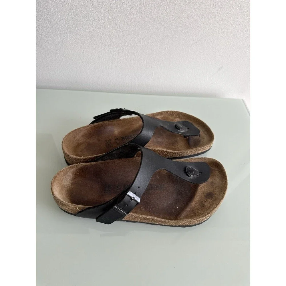 ✿ Birkenstock Gizeh Black Leather Sandals EU 39 US 8 Thong Comfort Germany